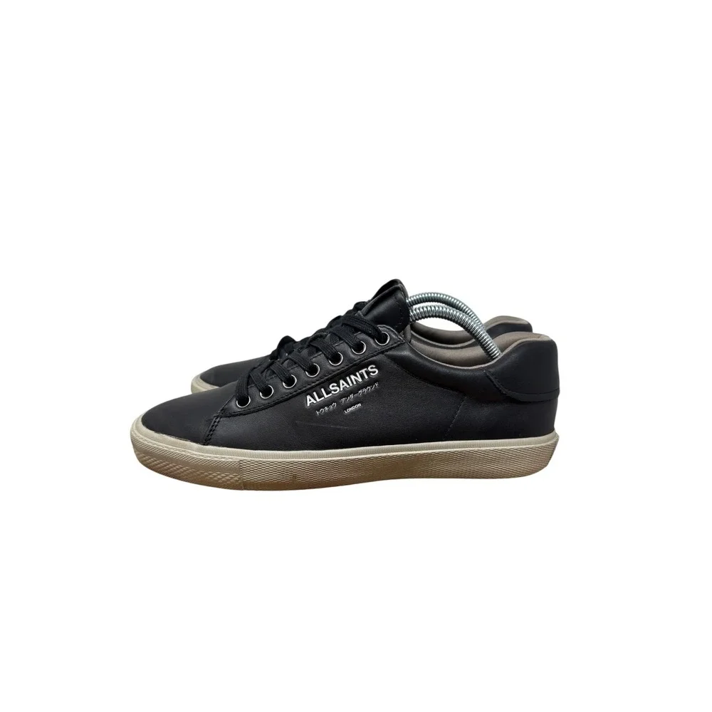 AllSaints Underground LT Sneaker Mens 9 Black Leather Low Top Logo Trainers